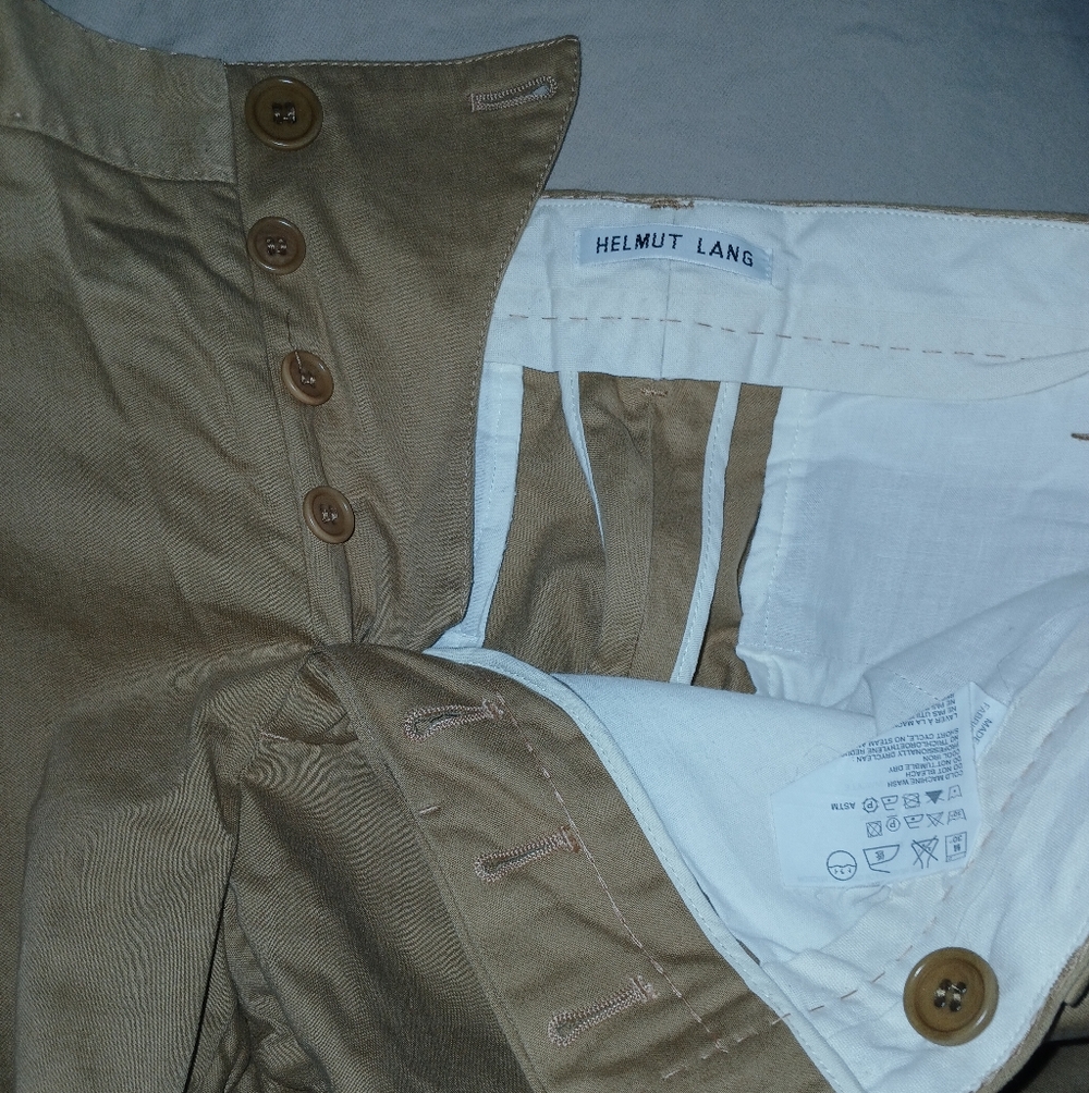 Helmut Lang Tan Button-Up Trousers 44